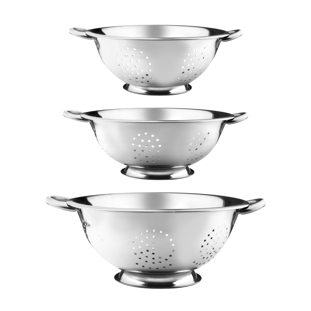 Stainless Steel Colanders with Handles, Set of 3 sizes YBM Home