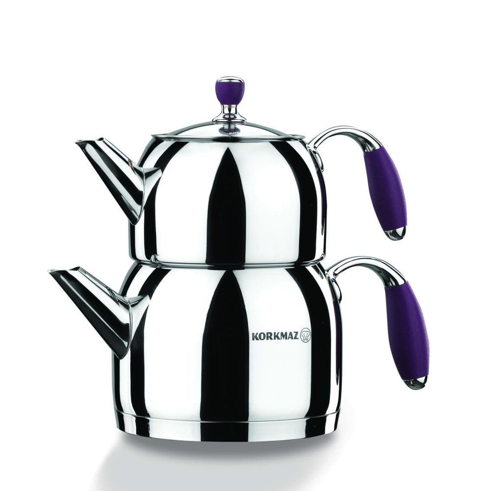 Korkmaz Flora Stainless Steel Turkish Teapot Set Stainless Steel