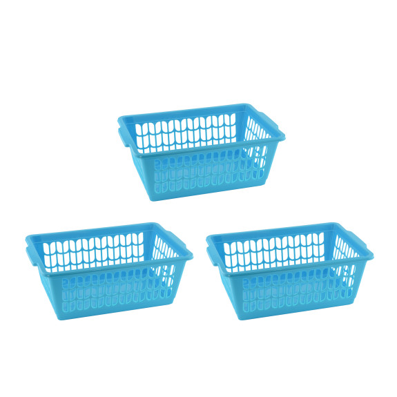 YBM Home Large Plastic Storage Basket for Organizing Kitchen Pantry, Countertop, Bathroom, Kids Room, Office Drawer, Junk Drawers, and Shelves, Blue