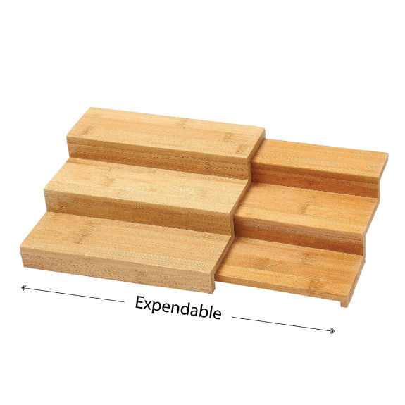 3 Tier Expandable Bamboo Spice Rack Step Shelf Organizer For