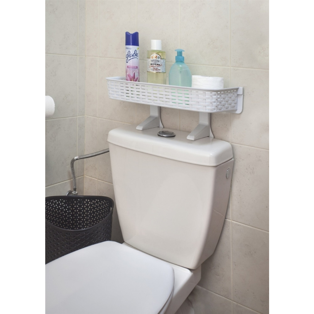 One Shelf Over the Toilet Tank White Rattan Plastic Bathroom Space Saver BA431 Bathroom