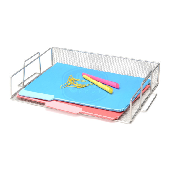 Mesh Stackable Letter Paper Tray, Silver | YBM Home