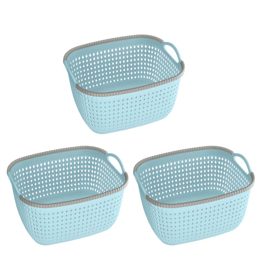 Rattan Plastic Weave Basket, Storage Bins Organizer - 3 Pack-Large - Picture 2 of 4