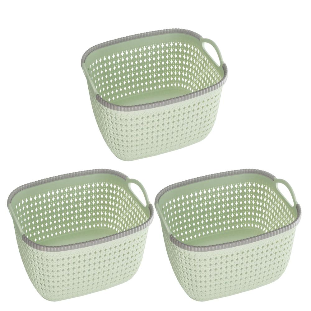 Rattan Plastic Weave Basket, Storage Bins Organizer - 3 Pack-Large - Picture 3 of 4
