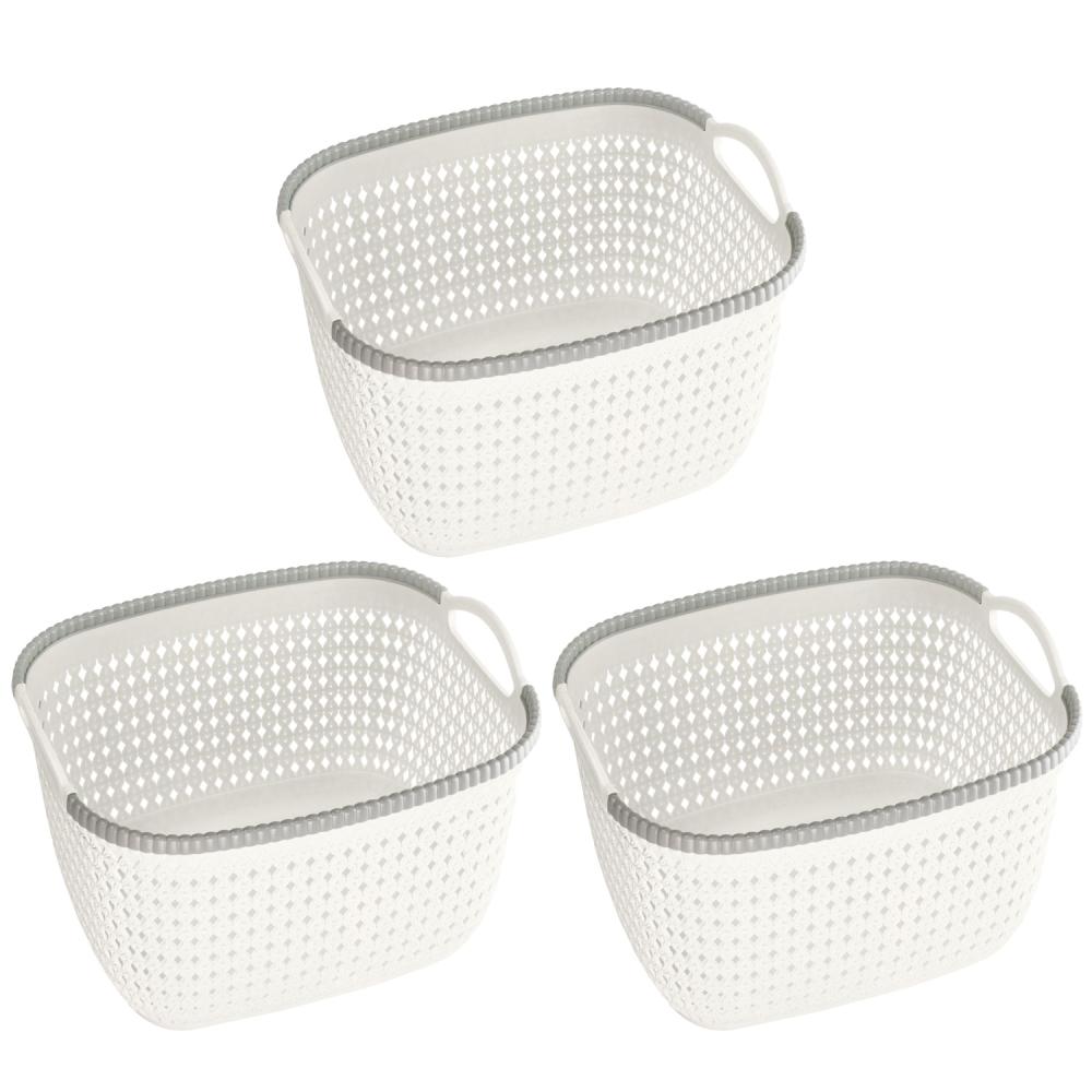 Rattan Plastic Weave Basket, Storage Bins Organizer - 3 Pack-Large - Picture 4 of 4